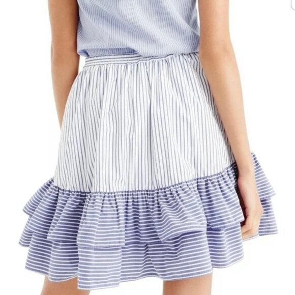 J. Crew 100% Cotton White & Blue Mini Ruffle Skirt - Picture 4 of 14